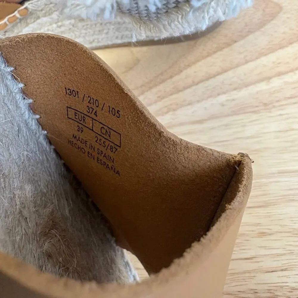 Zara Rope Sandals Platform Espadrille Ankle Buckle Tan Leather Sandal EU 39 US - Picture 9 of 13